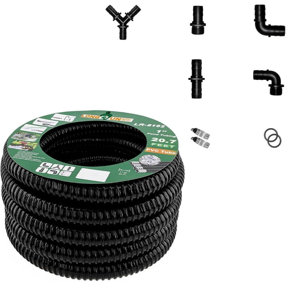 1 Inch Tubing Corrugated Pond GANGZI 1-Inch ID, 20.6 FT Length, Black PVC Kinkproof Strong Flex Tubing with Pipe Fittings, Aquarium, Pond Waterfall, Garden Pump GANGZI Drainage Tube