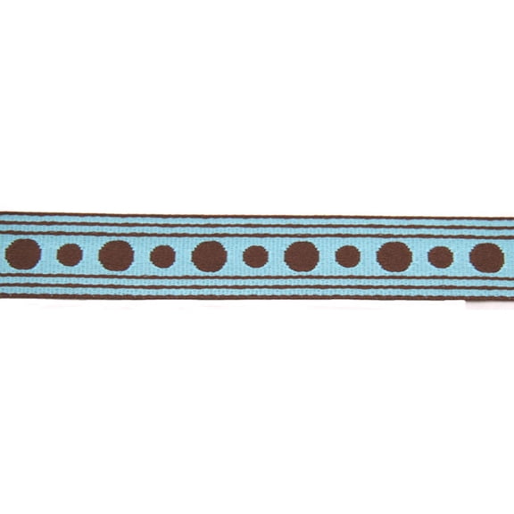 1 Inch Turquoise with Brown Polka Dots Woven Ribbon