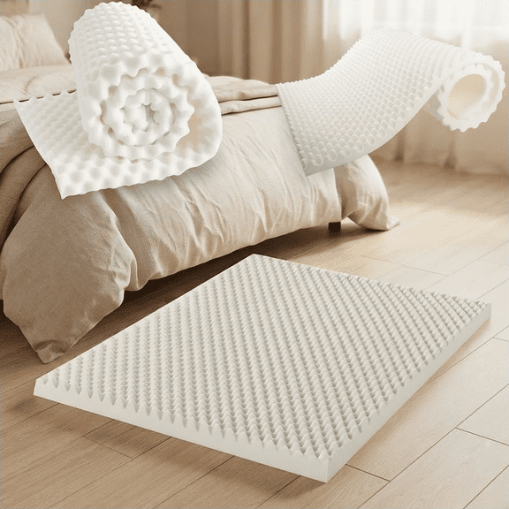 1-Inch Twin Convoluted High Density Foam Mattress Topper, Egg Crate Breathable Bed Pad, White