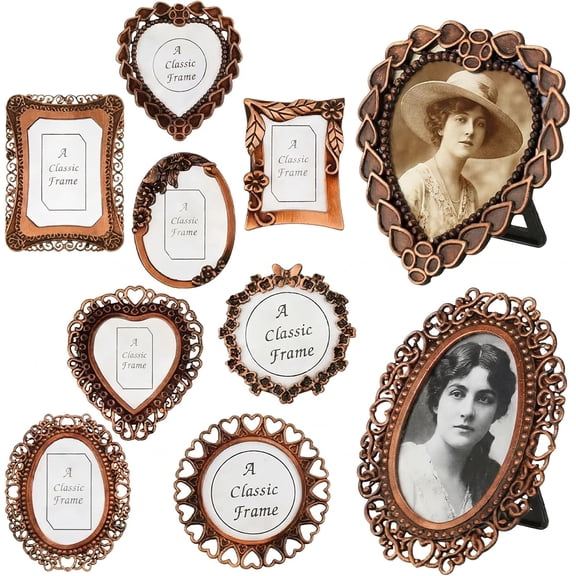 1 Inch Vintage Copper Mini Photo Frames 8 Set, Rust-Resistant Metal Small Frames for Desk Wall Wedding Office Cafe Decor
