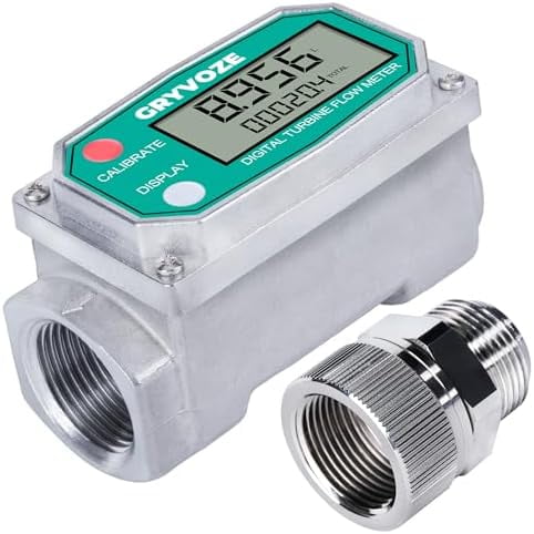 1 Inch Water & Fuel Flow Meter with Swivel 360 Connector for 2.6-26 GPM Inline NPT Thread 1% Accuracy Flowmeter for Diesel, Gas Oil, Gasoline, and Other Liquids (Alu Alloy)$$Tools