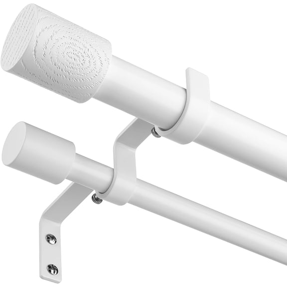 1 Inch White Double Curtain Rods 66-120 Inch - Adjustable Heavy Duty Boho Farmhouse Dual Rods with Modern Faux Wood Grain Finials for Windows