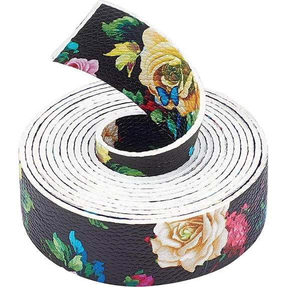 1 Inch Wide 79 Inch Long Flower Black Leather Belt Strips Wrap Flat Cord for DIY Crafts Projects Clothing Jewelry
