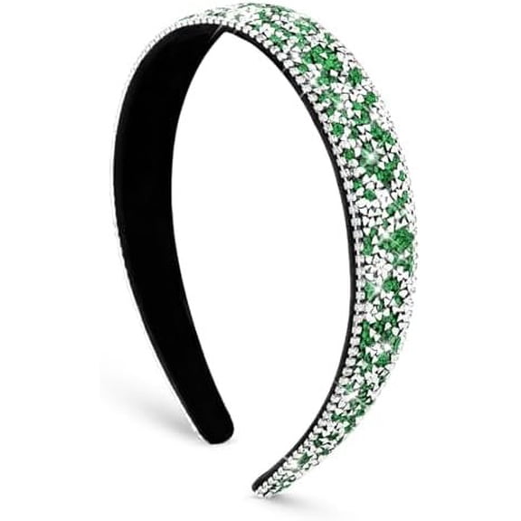 1 Inch Wide Green Headband for Women Sparkly AB Rhinestone Bands Patricks Day Headbands for Women Glam Hairbands Birthday Christmas Wedding Prom Date Green Hair Accessories