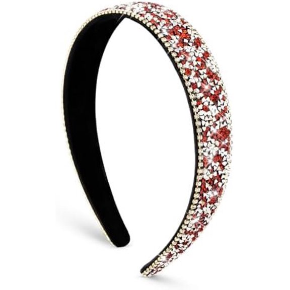 1 Inch Wide Red Headband for Women Sparkly AB Rhinestone Headbands Glam Hairbands Birthday Christmas Wedding Prom Date Red Hair Accessories