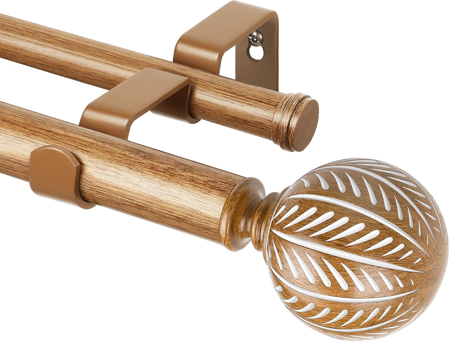 Stamped Rods 1 Inch Wood Double Curtain Rods for Windows 66 to 120 Inches (5.5-10 ...