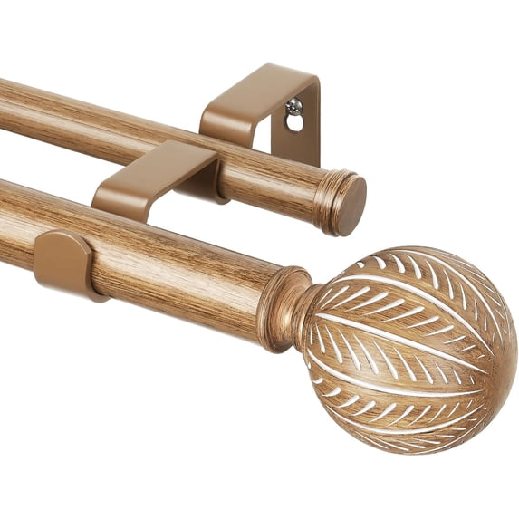 Finials 1 Inch Wood Double Curtain Rods for Windows 72 to 144 Inches (6-12 Feet ...