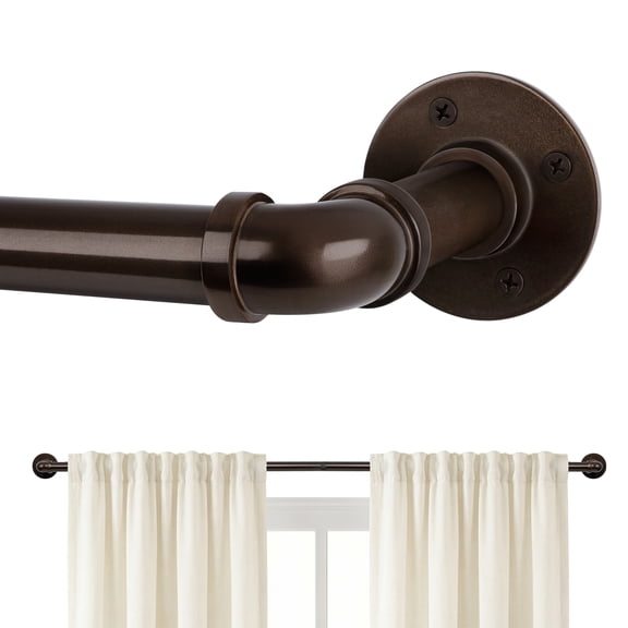 KoshiMe 1 Inch Bronze Wrap-Around Curtain Rod, 120"-240" Heavy Duty Industrial Curtain Rods for Windows, Mount Wall or Ceiling,Easy Install
