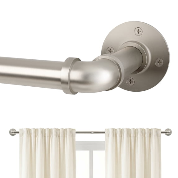 KoshiMe 1 Inch Nickel Wrap-Around Curtain Rod, 144"-168" Heavy Duty Industrial Curtain Rods for Windows, Mount Wall or Ceiling,Easy Install