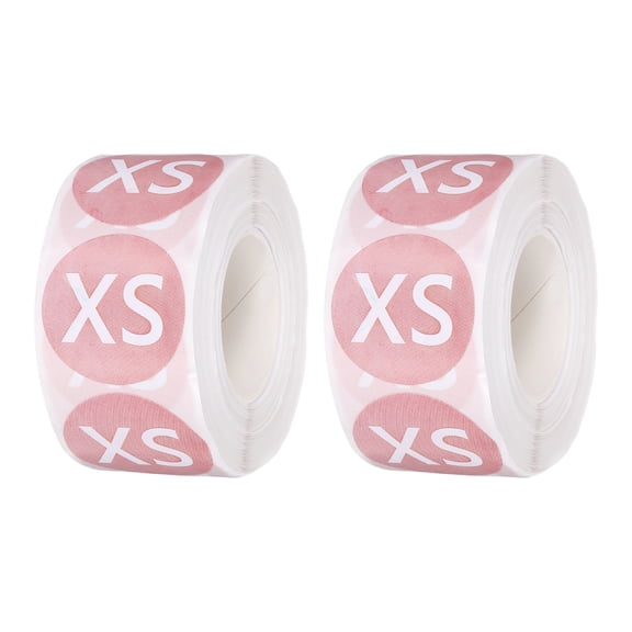 1 Inch XS Clothing Size Stickers, 500 Pcs Round Self Adhesive Labels Shirt Size Labels Semi-Gloss Adhesive Stickers for Retail Clothing t Shirt Skirt, White-Pink (2 Roll)