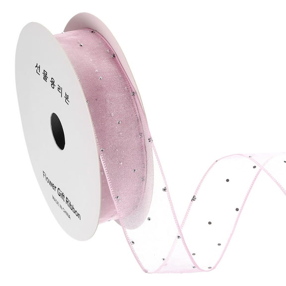 1 Inch x 10 Yard Organza Sheer Ribbon with Silver Rhinestone, Dusty Rose