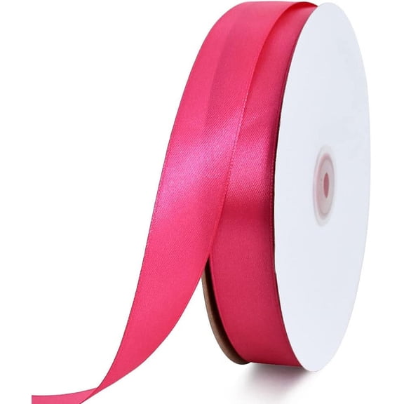 1 Inch x 100yds Shocking Pink Satin Ribbon, Thin Solid Color Ribbon for Gift Wrapping, Crafts, Hair Bows Making, Wedding Party Decoration, Invitation Cards, Floral Bouquets Hot in 100 yds