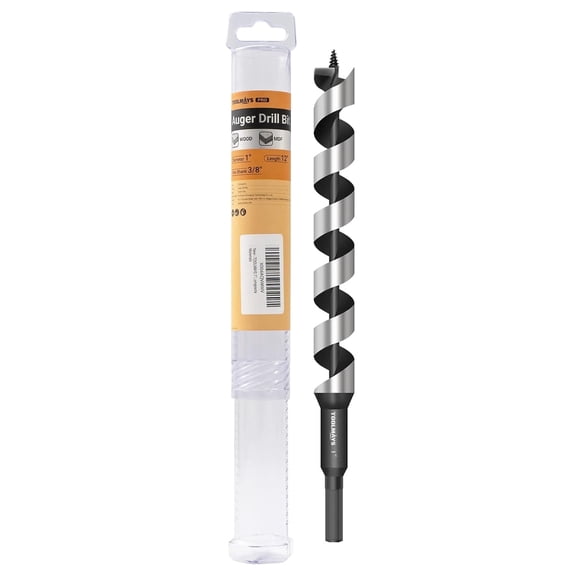 TOOLMAYS 1 Inch x 12 Inch Auger Drill Bit Hex Shank Long for Wood, Drywall, Plastic, Composite Materials 3/8 Inch