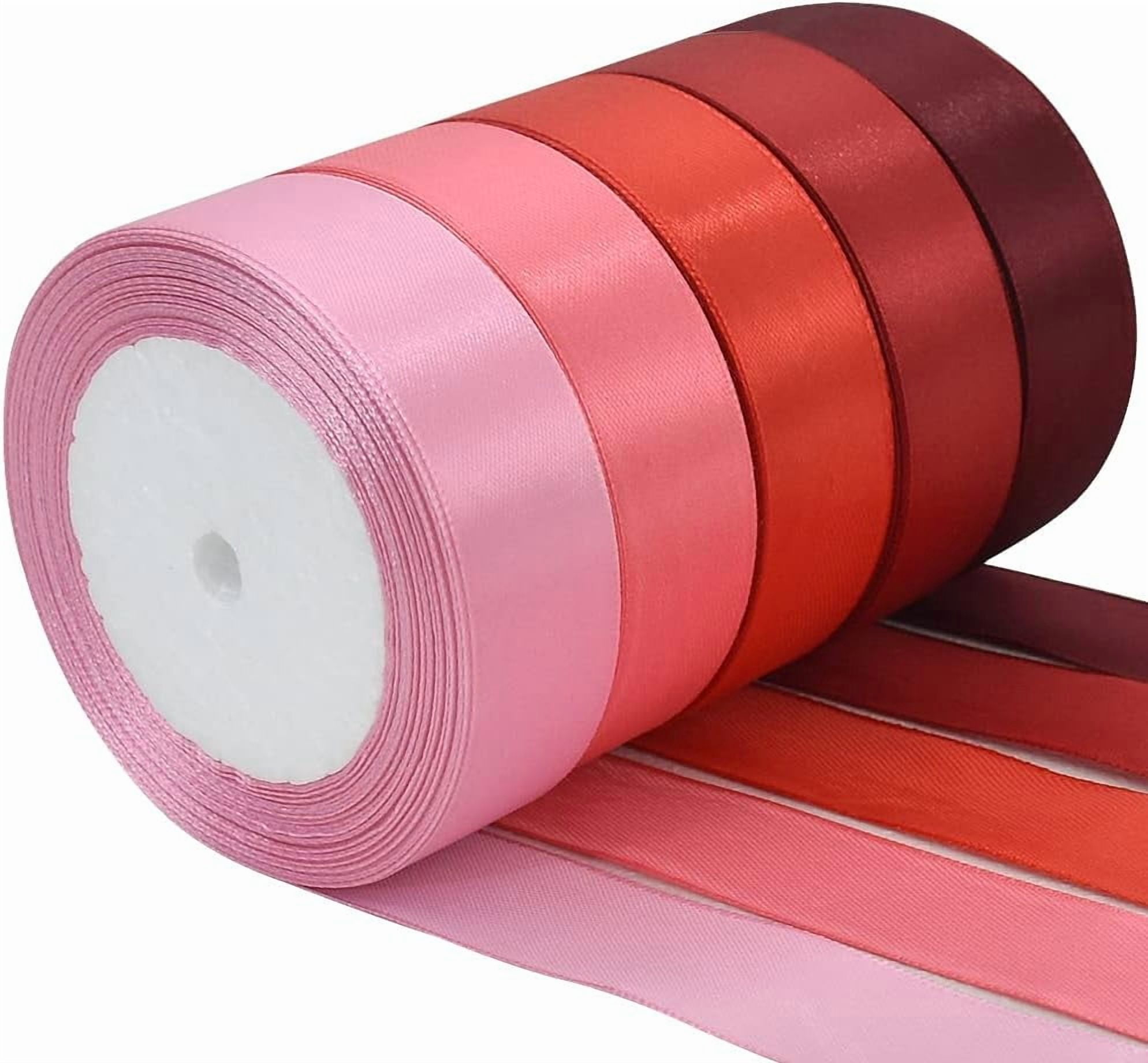 1 Inch x 125 Yards 5 Colors Satin Ribbon Rolls, Mixed Red Color Set ...