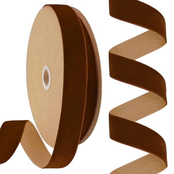 LoomJoyz 1 Inch x 25 Yards Brown Velvet Ribbon - Premium Soft Craft Ribbon for Gift Wrapping, Wedding Bouquets, and Holiday Decorations