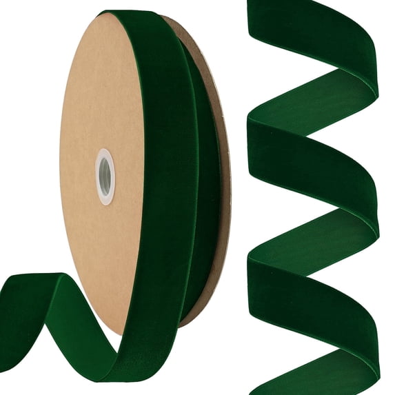 LoomJoyz 1 Inch x 25 Yards Dark Green Velvet Ribbon - Premium Soft Craft Ribbon for Gift Wrapping, Wedding Bouquets, and Holiday Decorations