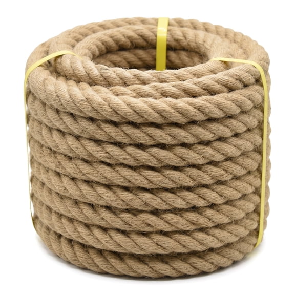 1 Inch x 50ftJute Rope Natural Thick Heavy Hemp Rope 4-Strand Twisted Manila Rope for Crafts, Climbing, Bundling, Cat Scratching Post, Tug of War, Nautical Decor, and Hammock (Natural)