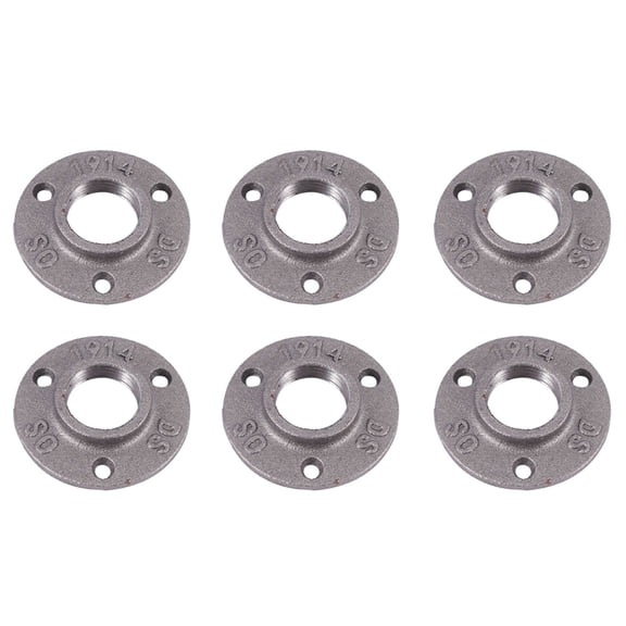 1 Inches Malleable Cast Iron Pipe Flange, Industrial Pipe Flanges for Threaded Black Pipes and Fittings 6 Pcs