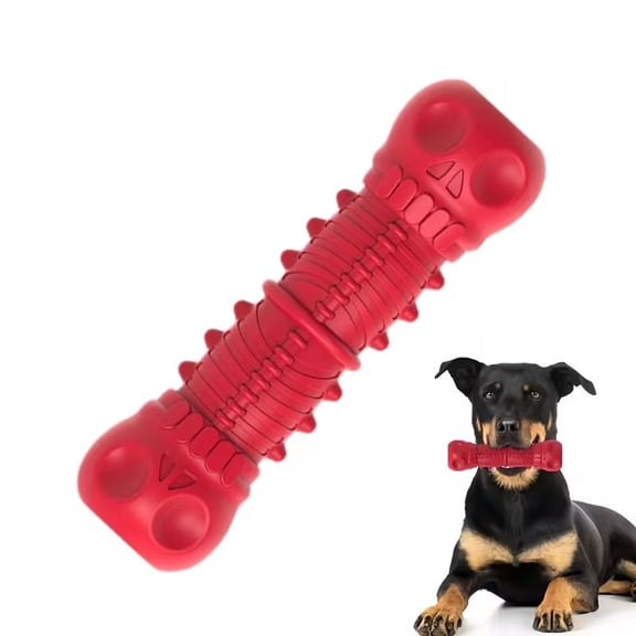 1 Indestructible Natural Rubber Chew Toy for Large Dogs and Aggressive Chewers - Squeaky Dental Health Toy with Textured Ridges, Durable Interactive Play Red Chew Bones for Medium Size Dogs, Dog Toys