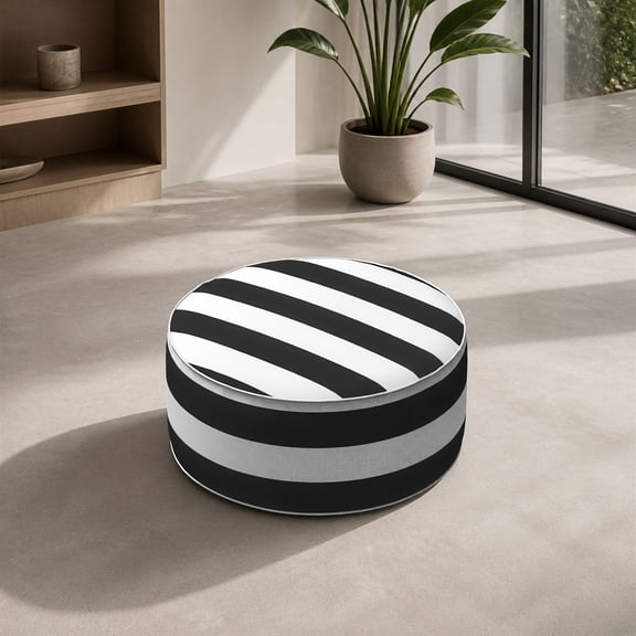 1 Inflatable Ottoman, D21 x H9 inch Round Footstool with Handle, Portable Foot Rest Pouf for Patio, Garden, Camping, Home, Black