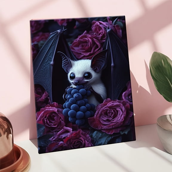 1 Item A Cute White Bat with Black Wings Poster with Wooden Frame - Artistic Layered Landscape Wall Art, Perfect for Living Room, Bedroom, Home Office Decor, Vintage and Modern Style