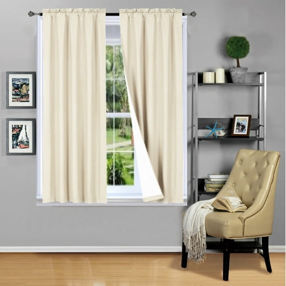 1 Ivory panel rod pocket 100 % privacy foam lined window dressing light filtering curtain R64 size 35" wide X 63" length