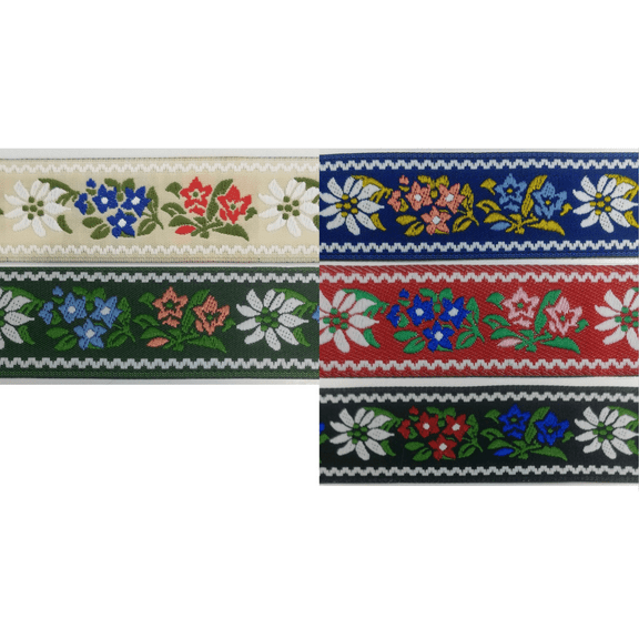 1" Jacquard Woven Floral Ribbon Trim - 10 Yards - Many Colors!