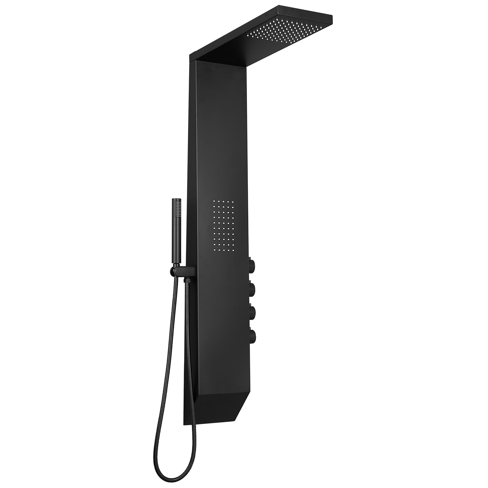 1-Jet Rainfall Modern Shower Panel System with Rainfall Waterfall Shower Head and Shower Wand in Matte Black