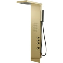 1-Jet Rainfall Shower Panel System with Rainfall Waterfall Shower Head and Shower Wand in Brushed Gold