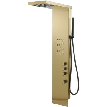 1-Jet Rainfall Shower Panel System with Rainfall Waterfall Shower Head and Shower Wand in Brushed Gold