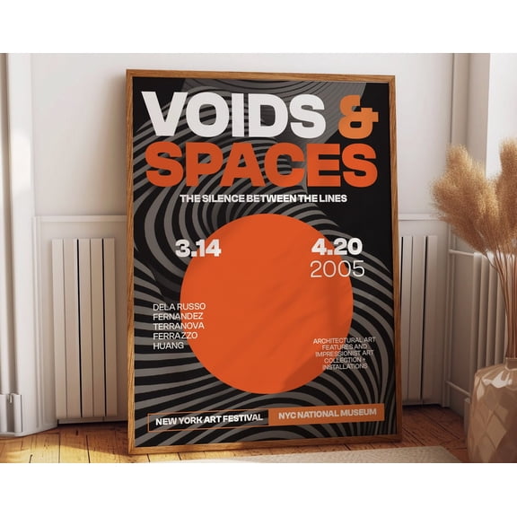 Voids & Spaces Art In Black And Orange Wall Decor - 2005 New York Impressionist Exhibition Poster 'The Silence Between The Lines' Wall Art, Modern Wall Decor, 8x12 UNFRAMED