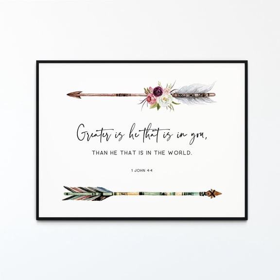 1 John 4:4 KJV Greater Is He In You Christian Wall Art Unframed Paper Print