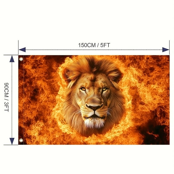 1 Judas Lion Flame Flag, a vivid golden lion with a flaming backdrop, perfect for patio decor, patio artwork and outdoor celebrations