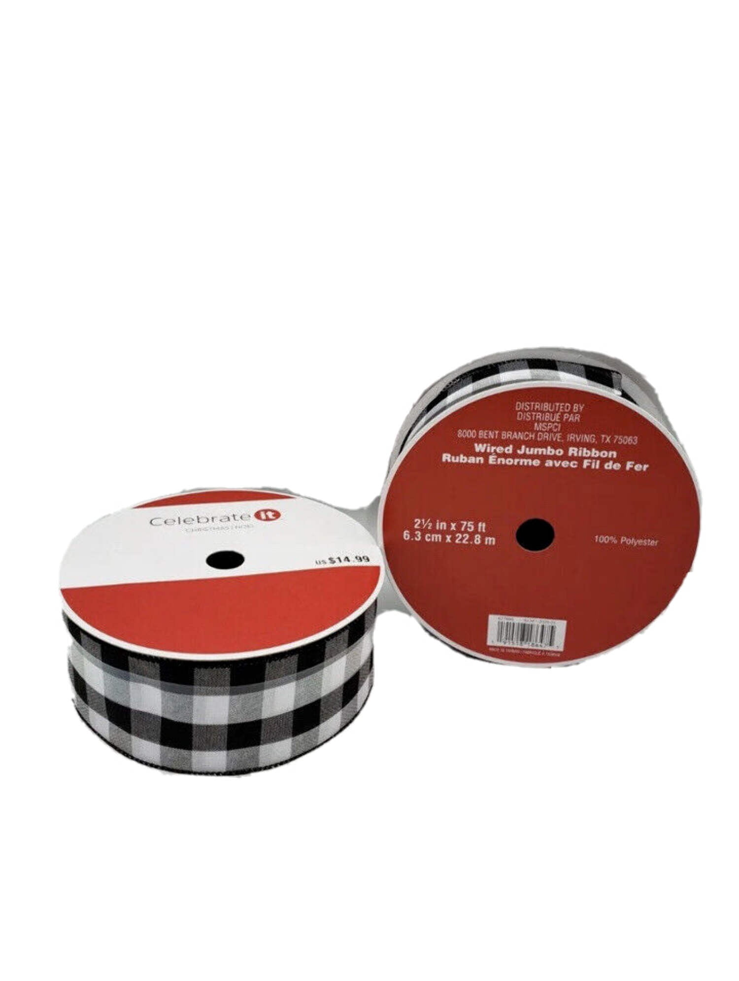 Celebrate It Wired Buffalo Plaid Ribbon 2.5 x 75ft Christmas Craft