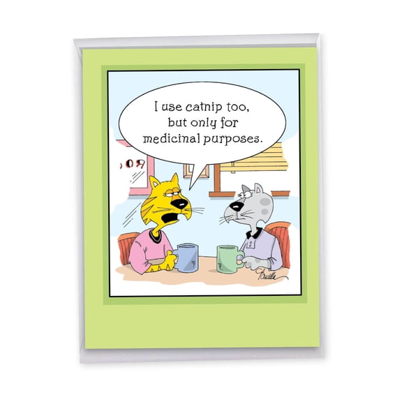 1 Jumbo Funny Get Well Card with Envelope (8.5 x 11 Inch) - Medicinal Catnip Feel Better Card J5092