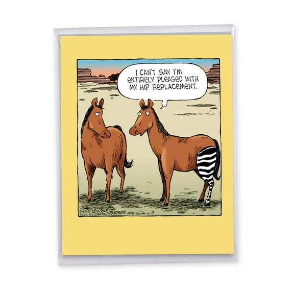1 Jumbo Funny Get Well Soon Greeting Card (8.5 x 11 Inch) - Horse Hip Replacement J1770GWG