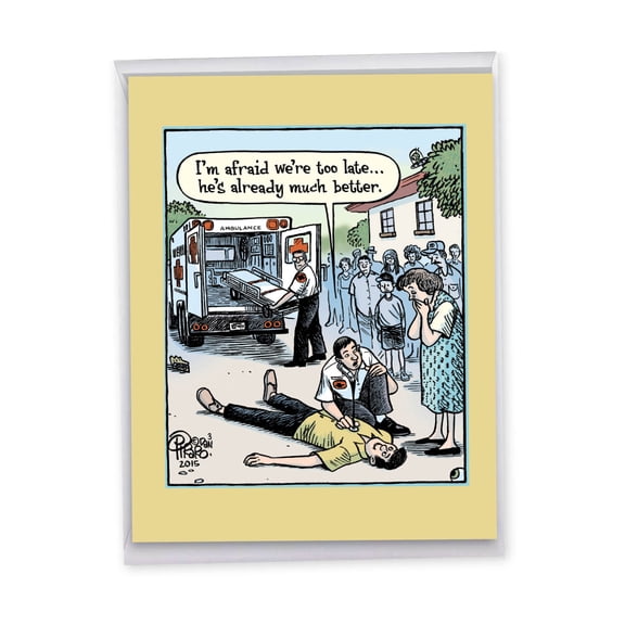 1 Jumbo Funny Get Well Soon Greeting Card (8.5 x 11 Inch) - Late Ambulance Feel Better Card J2591GWG