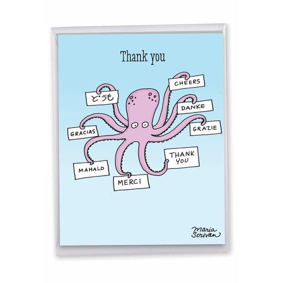1 Jumbo Funny Thank You Card with Envelope (8.5 x 11 Inch) - Octopus Thank You J4013TYG