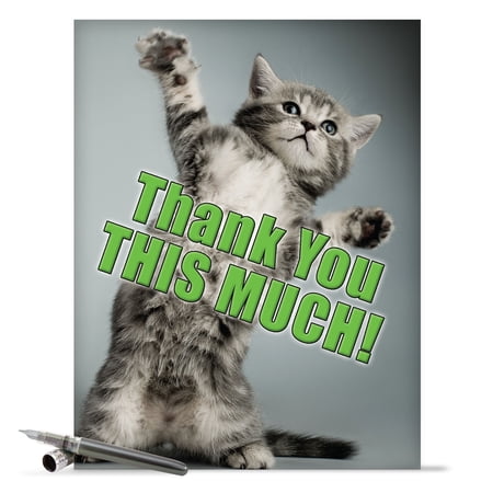 1 Jumbo Funny Thank You Greeting Card (8.5 x 11 Inch) - This Much Kitten Thank You Card J3612