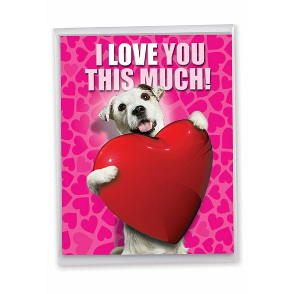 1 Jumbo Funny Valentine's Day Greeting Card (8.5 x 11 Inch) - Love You This Much Dog Valentines Day Card J1648VDG