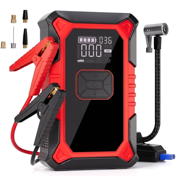 1 Jump Starter with Air Compressor, 3000A 12V Car Booster, 150PSI Auto-Shutoff Tire Inflator, Fits 9.0L Gas/6.5L Diesel