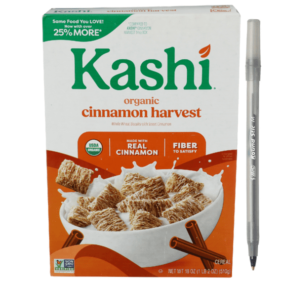 1+ Kashi Cinnamon Harvest Cereal with pen