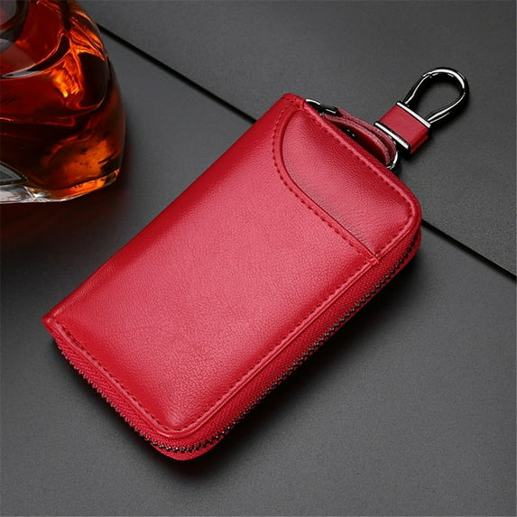 1 Key Bag High Capacity Leather Key Pouch Large Capacity Zipper Car Key Case