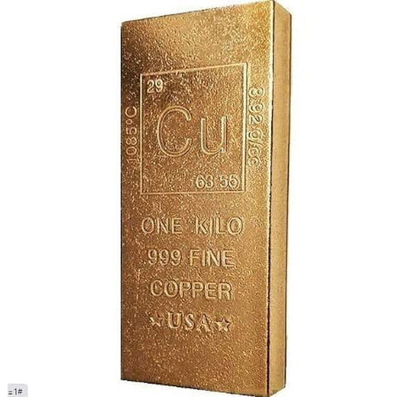 1 Kilo Copper Bar Bullion Paperweight - 999 Pure Chemistry Element Design