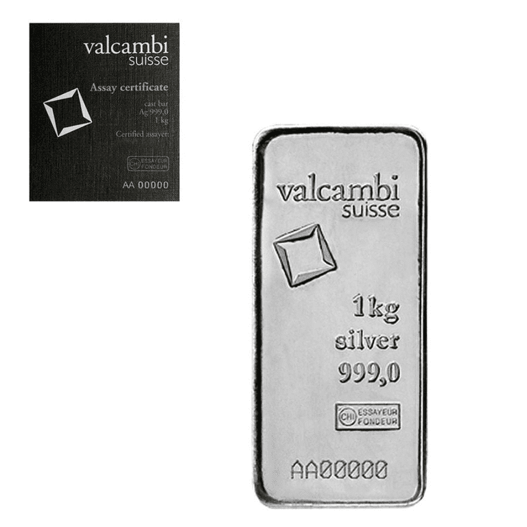 Valcambi Suisse 1 Kilo Silver Bar .999 Fine Bullion w/Assay