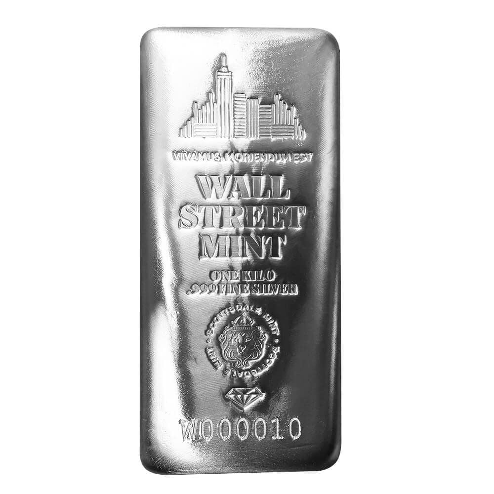 SCOTTSDALE MINT 1 Kilo Silver Bar - Wall Street Mint .999 Silver Bar