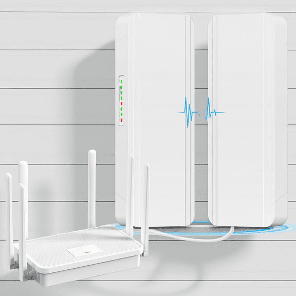 1 Kit -Band Outdoor Wireless Bridge, 2.4G 5.8G Gigabit 5KM Point-to-Point, IP65 Weatherproof, WiFi 6 Router Included