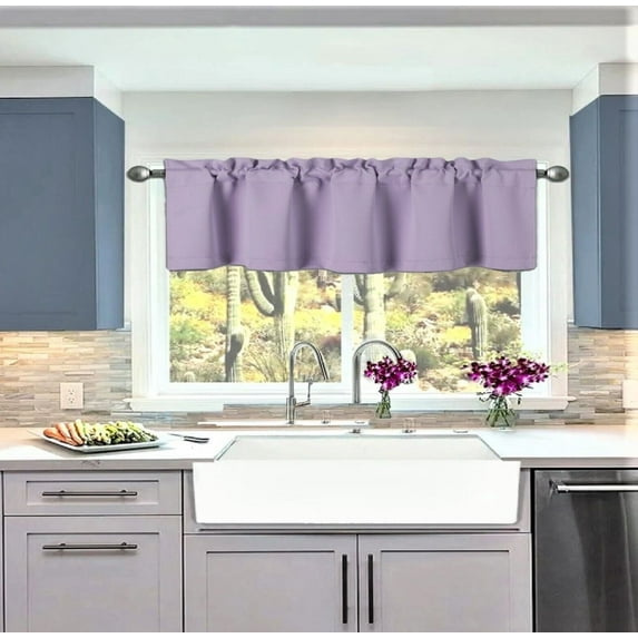 1 Kitchen valance thermal lilac solid rod pocket blackout window dressing filtering TVLO size 54" wide X 18" length