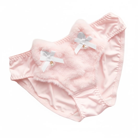 1. Kitten Bowknot Accent Women's Furry Panties Japanese Cosplay Lingerie with Pearls Underwear Briefs