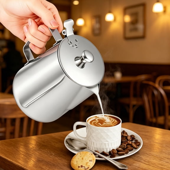 1 L Stainless Steel Measuring Cup Metal Water Pitcher with Handle Milk Frothing Jug for Hot Cold Beverages Perfect for Espresso Machines, Milk Coffee